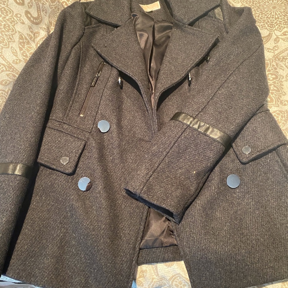 MICHAEL Michael Kors Gray Peacoat Double-Breasted Wool